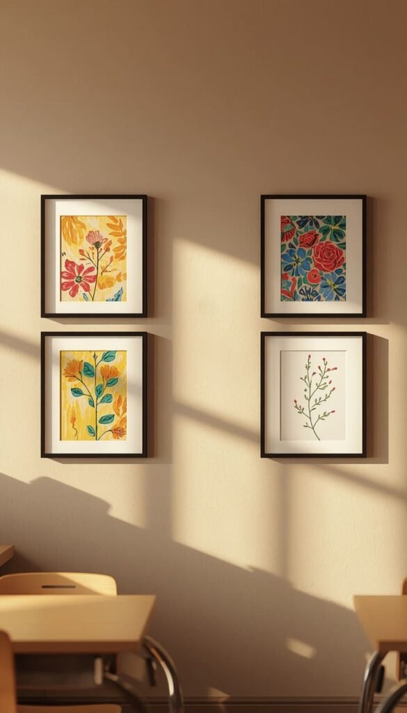 Neutral Gallery Wall with Student Artwork Frames