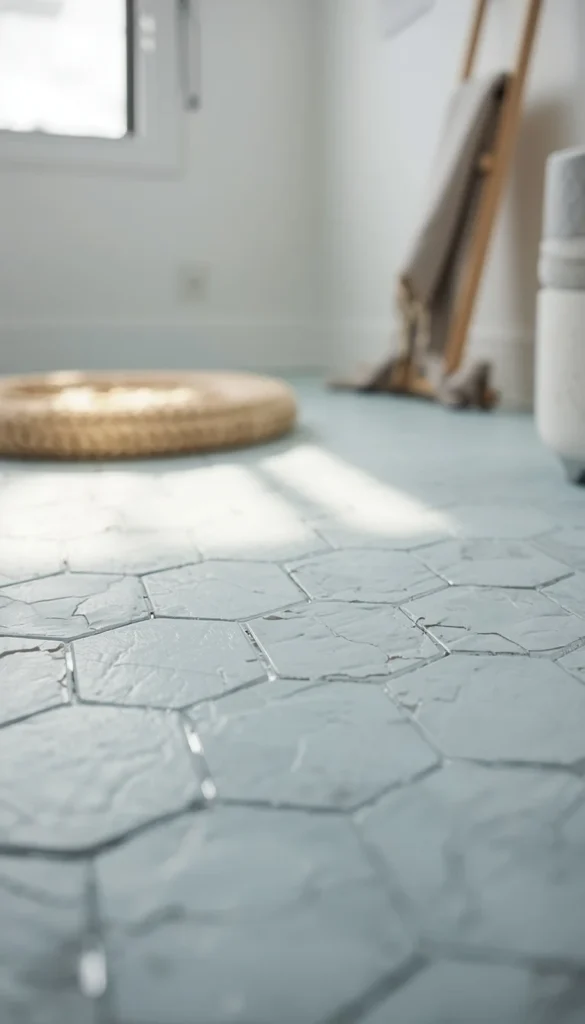 Pale Blue Tile Floor With Neutral Walls