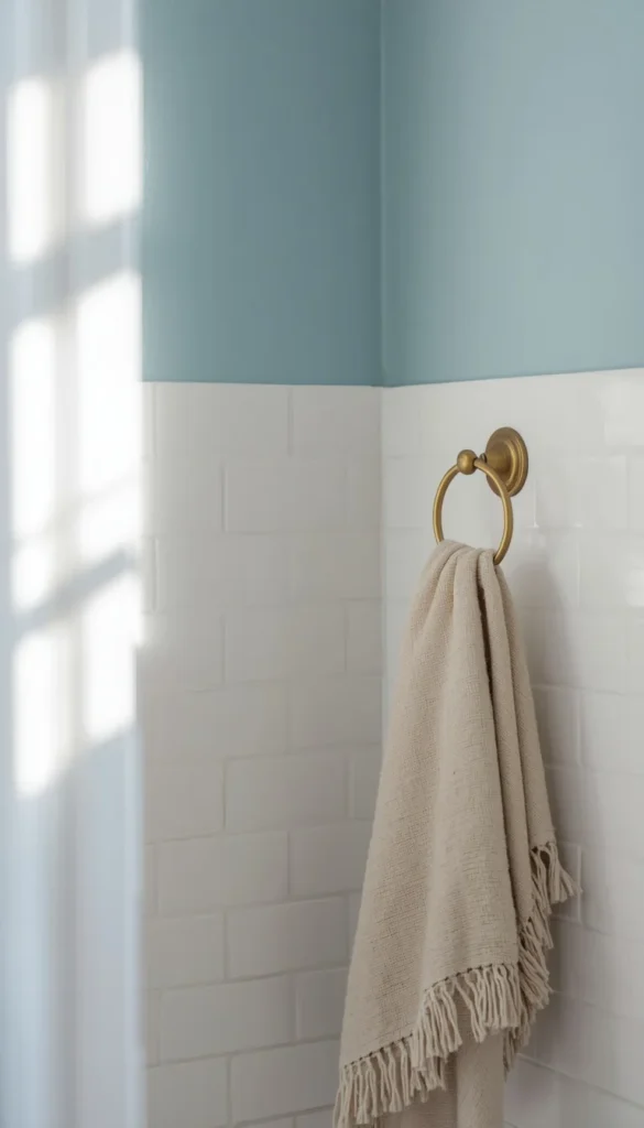 Pale Blue Walls With White Subway Tile