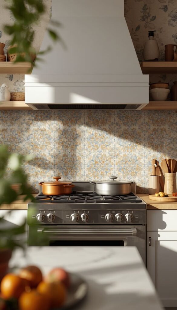 Patterned Cement Tile Backsplash