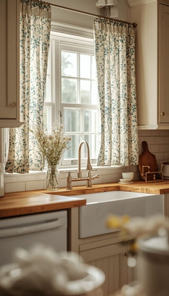 Patterned Curtains for a Country Kitchen or Cottage Kitchen Vibe