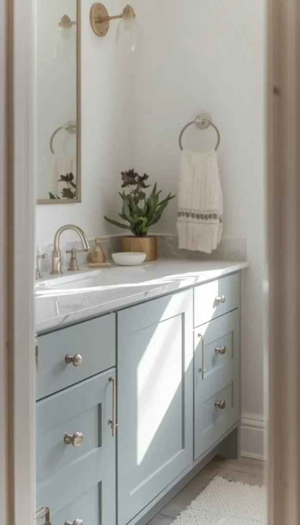 Powder Blue Vanity With White Walls