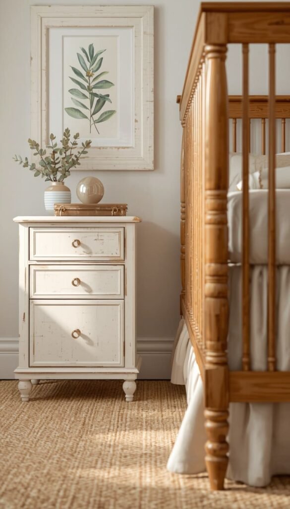 Shabby Chic Nursery Touches with Distressed Frames and Soft Ruffles