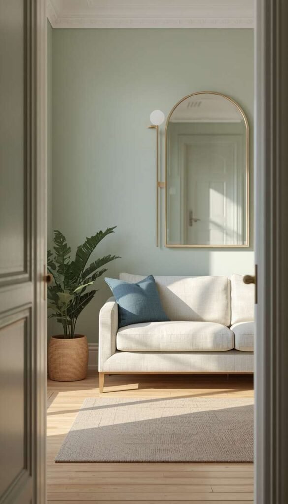  Small Living Room, Light Sage and Beige to Open Up the Space