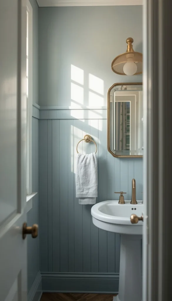 Small Powder Room In Pale Blue
