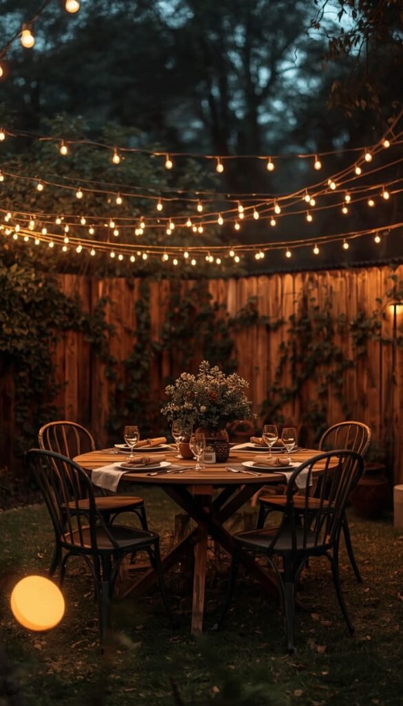 String Light Canopy Dining Area