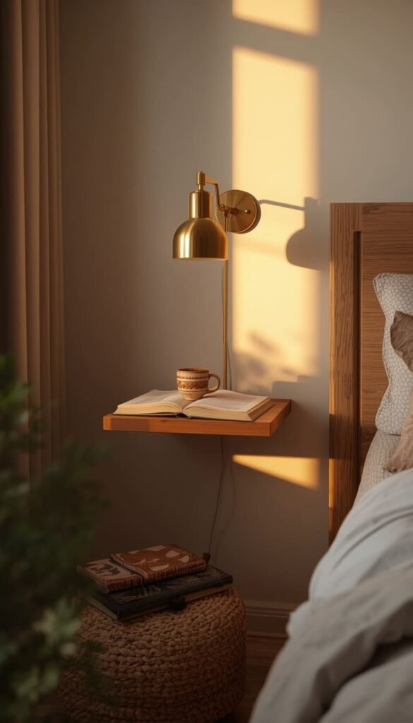 Swap Your Nightstand for a Wall Mounted Sconce and Shelf Combo