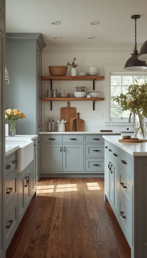 Two Tone Blue and White Farmhouse Kitchen