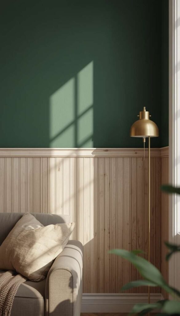Two Tone Paneling: Beige Below, Green Above