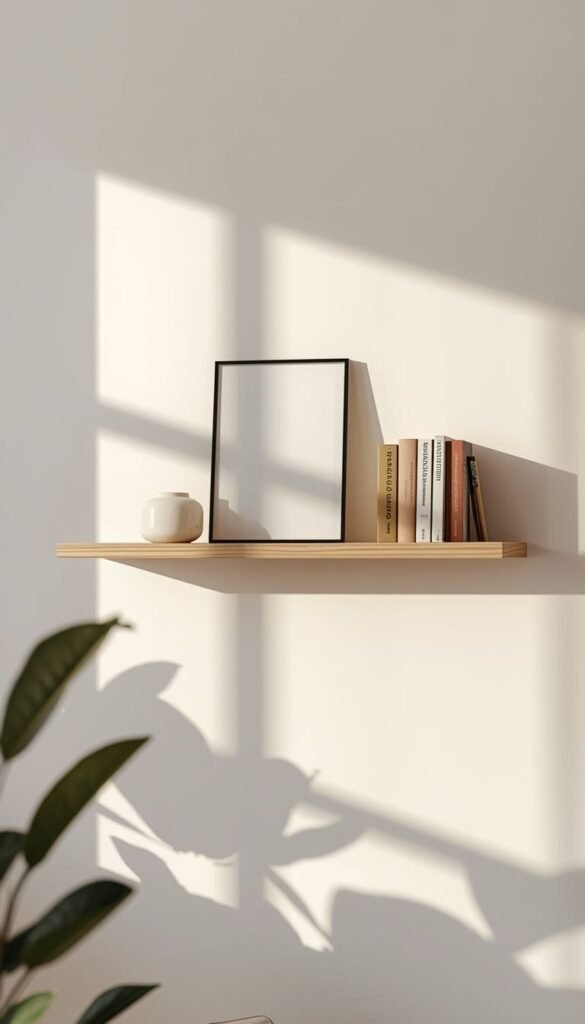 Use Floating Shelves as Both Storage and a Curated Art Display