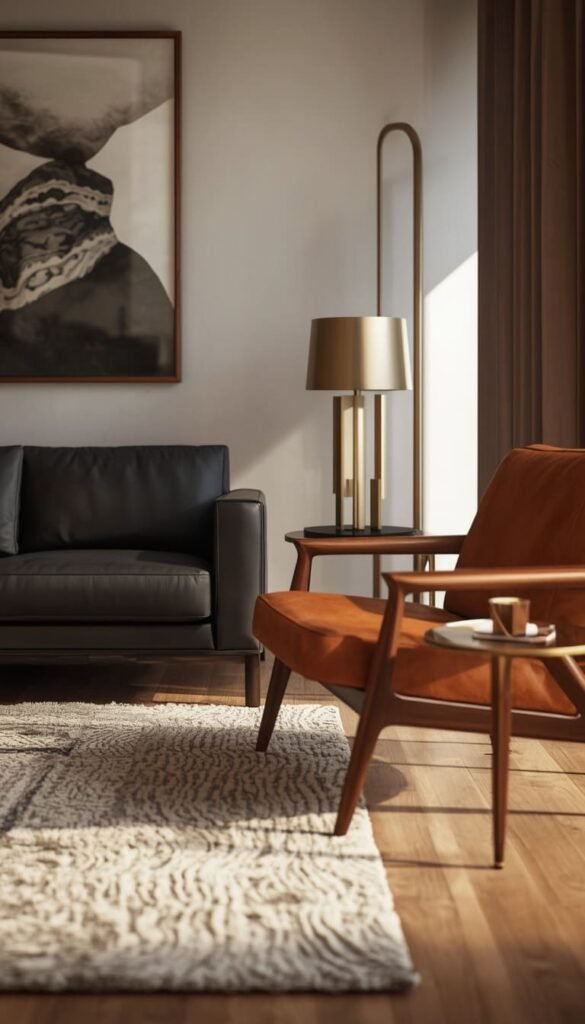Use a Black Leather Sofa to Nail the Midcentury Modern Vibe