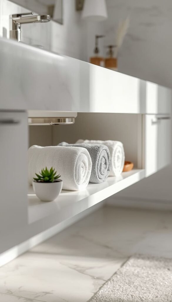Vanity Open Lower Shelf With Rolled Towels