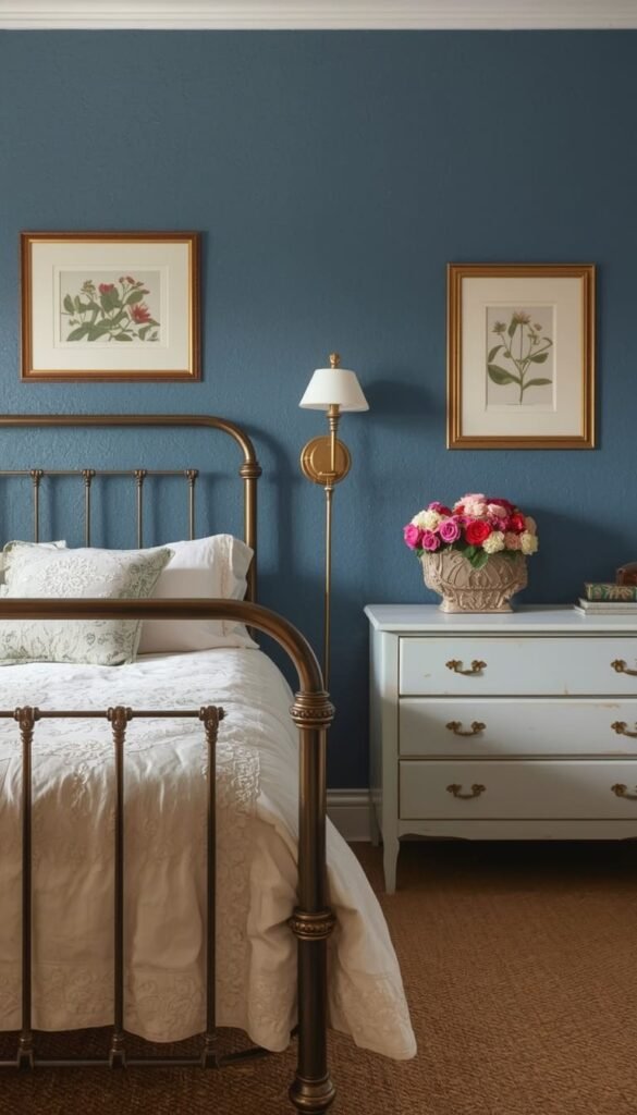 Vintage Dusty Blue Bedroom Inspiration with Antique Finds and Patina Finishes
