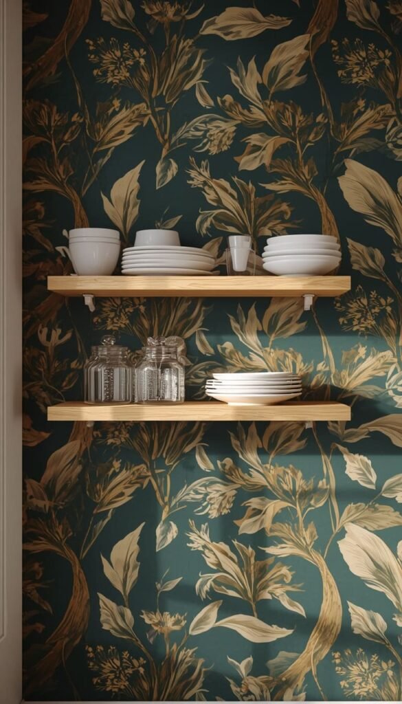 Wallpaper Backed Shelves That Turn Everyday Storage Into Wall Art