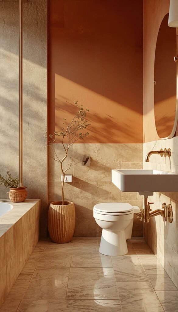 Warm Terracotta and Travertine: The Italian Inspired Earth Tone Bathroom