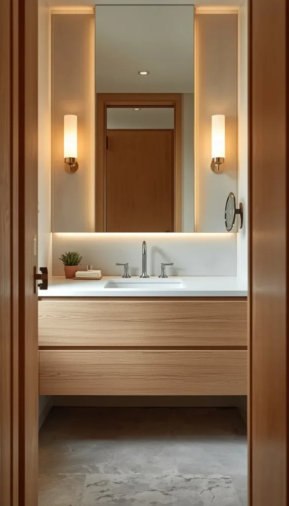 Small Bathroom White Oak Vanity Under 36 Inches