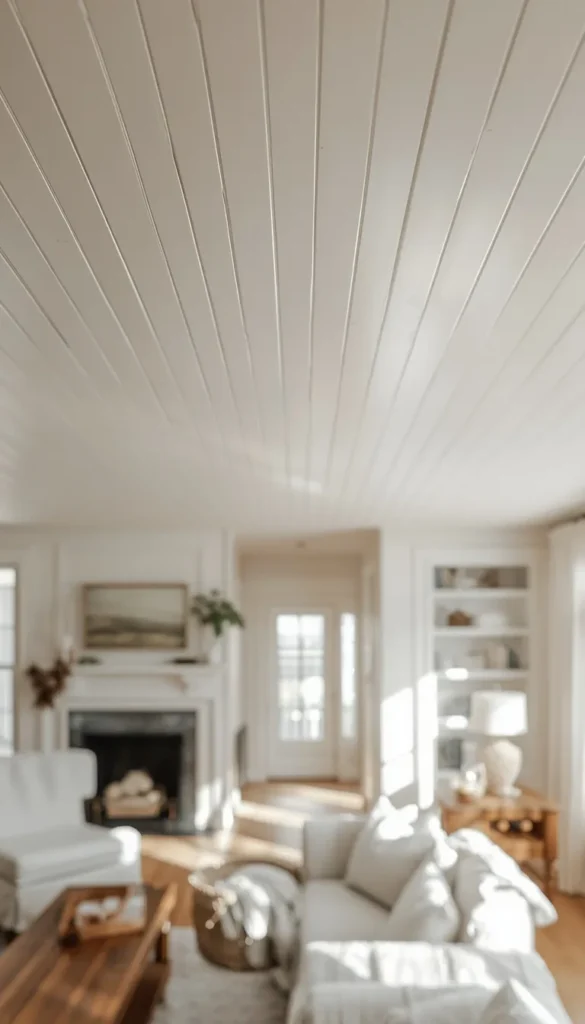 Shiplap Style Ceiling Using Primed Pine Boards