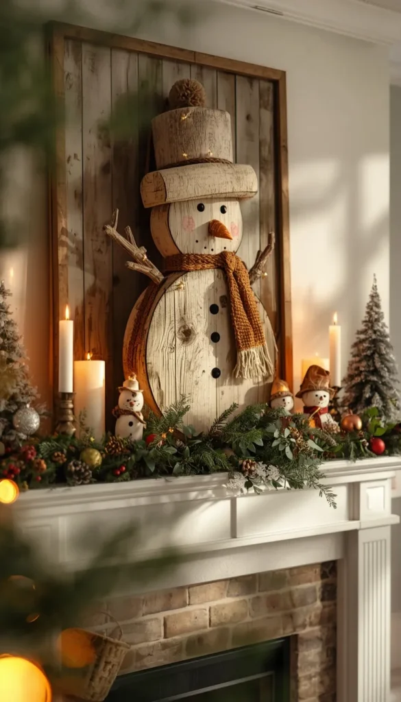  Mantel Centerpiece Snowman Arrangement