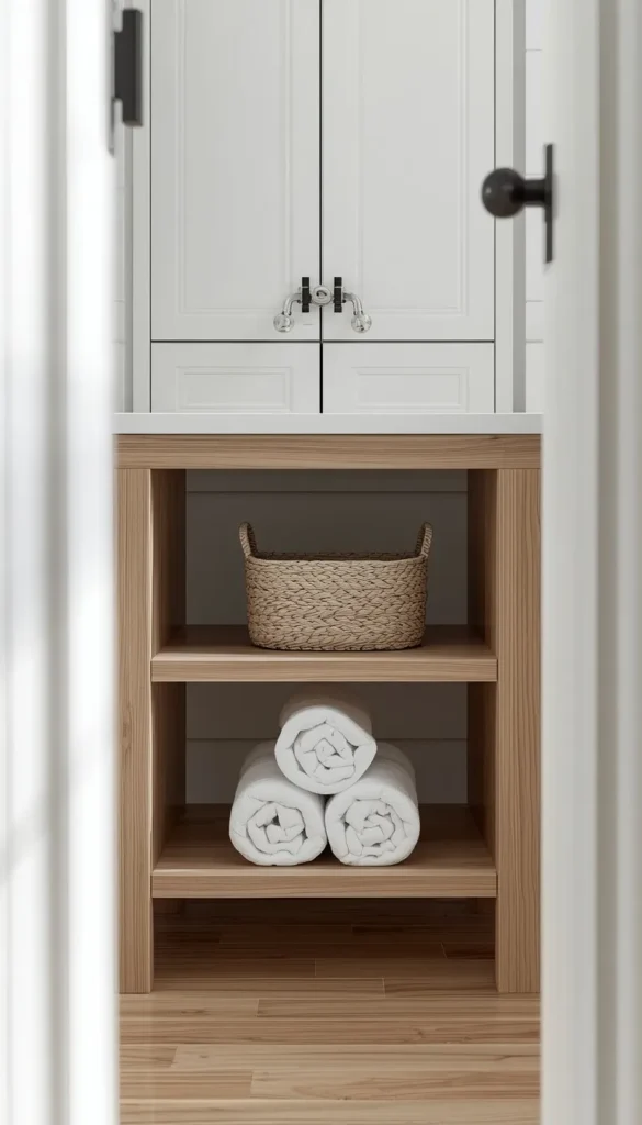  White Oak Vanity with Open Shelving Below
