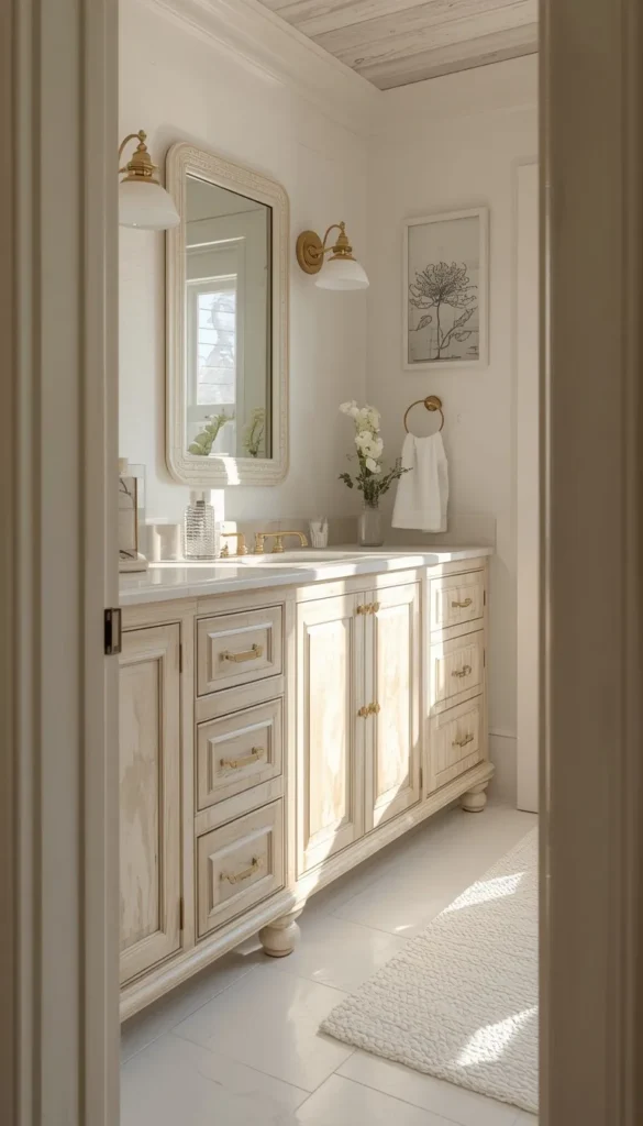 . Whitewashed Oak Vanity for a Coastal Bathroom