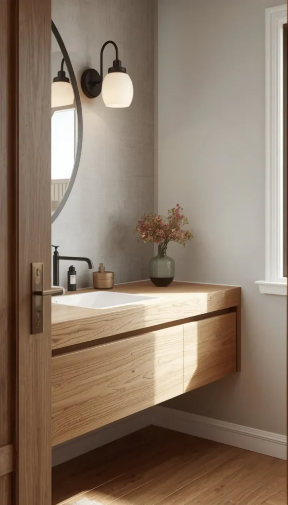 White Oak Makeup Vanity and Sit Down Statio