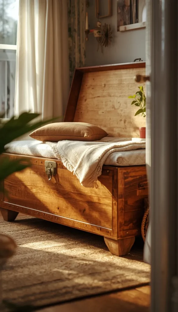 An Old Blanket Chest as a Low Storage Bench
