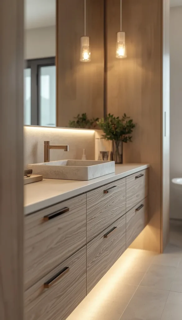 Luxury Custom White Oak Vanity with Integrated Sink