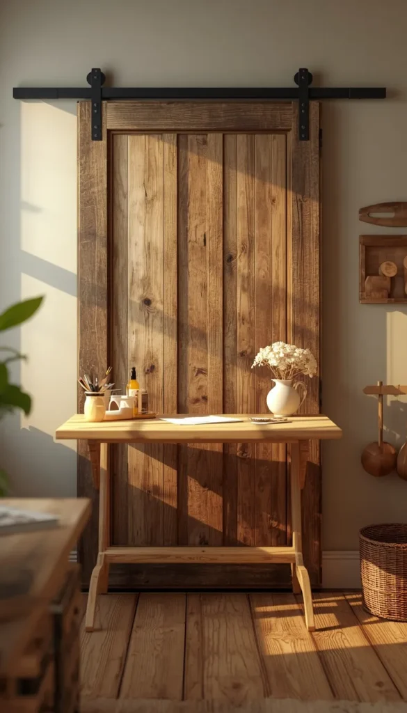 A Reclaimed Barn Door as a Fold Down Work Surface