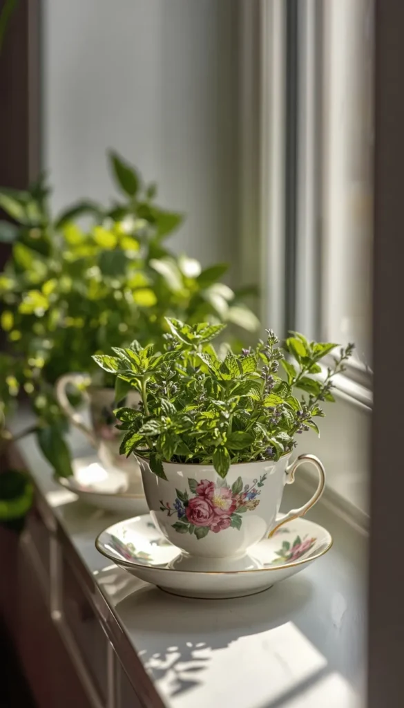 Vintage Teacup Herb Garden