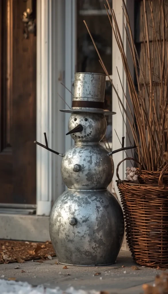 Galvanized Metal Snowman Ornaments