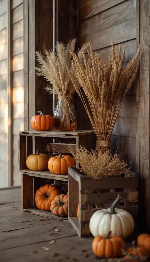 Bring In A Farmhouse Cornstalk And Crate Display
