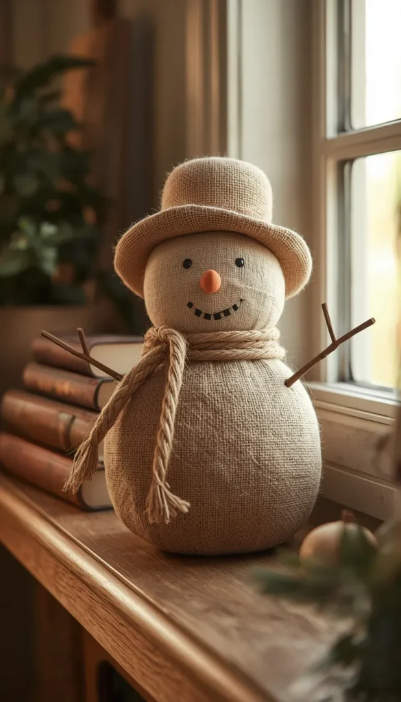 Twine and Burlap Wrapped Fabric Snowmen