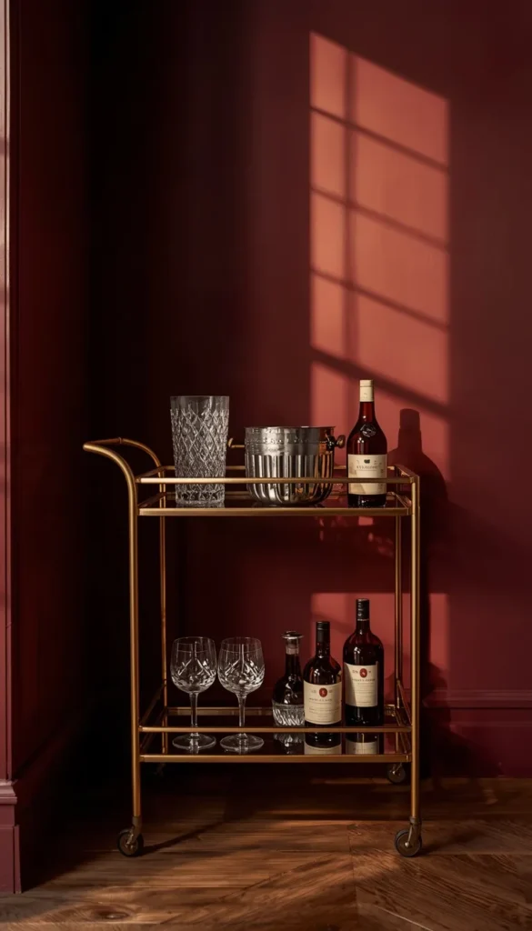 A Bar Cart or Wet Bar Tucked Into a Corner