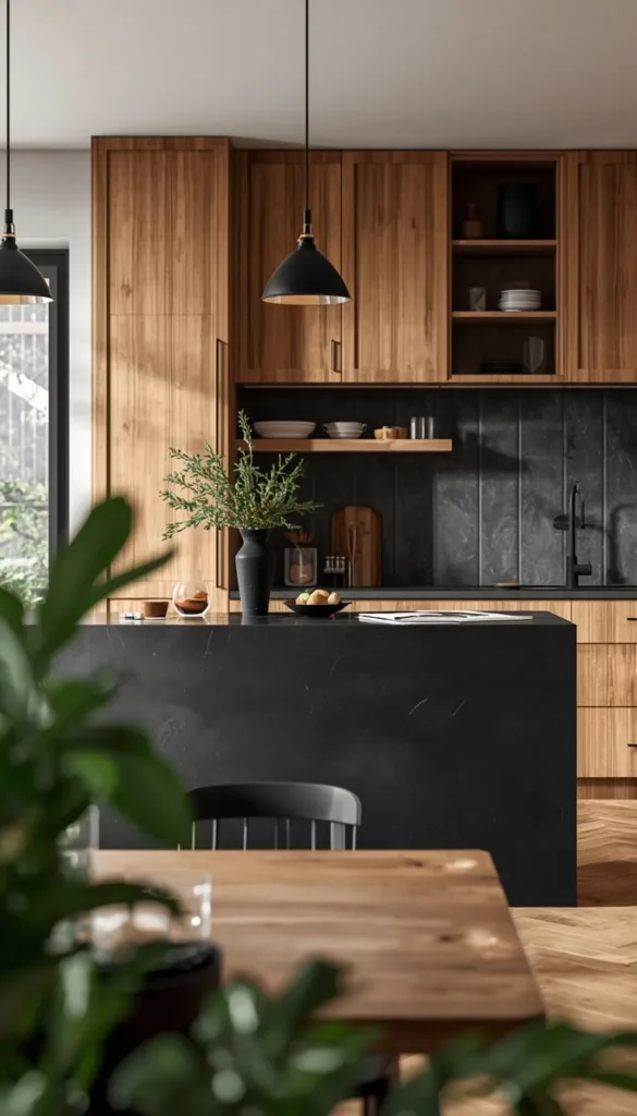 Design One, Matte Black Island With Golden Oak Perimeter