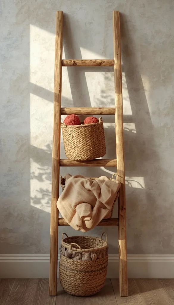 A Distressed Ladder Shelf for Vertical Storage