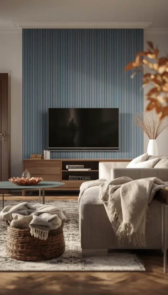 Blue Striped Wallpaper Bedroom Ideas