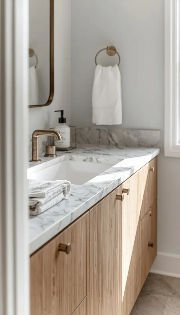 White Oak Vanity with Quartz Countertop