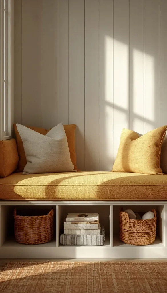 Banquette with Open Shelving Base