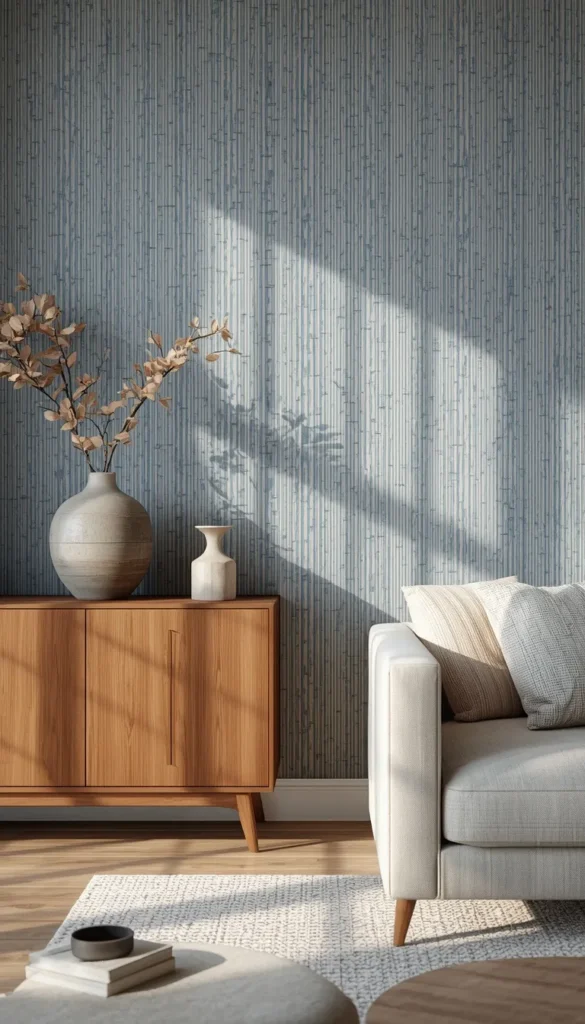 Blue Striped Wallpaper Living Room Ideas