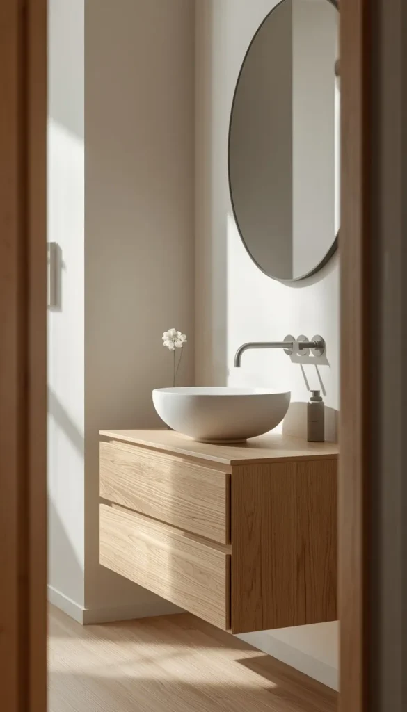 White Oak Vanity with Vessel Sink