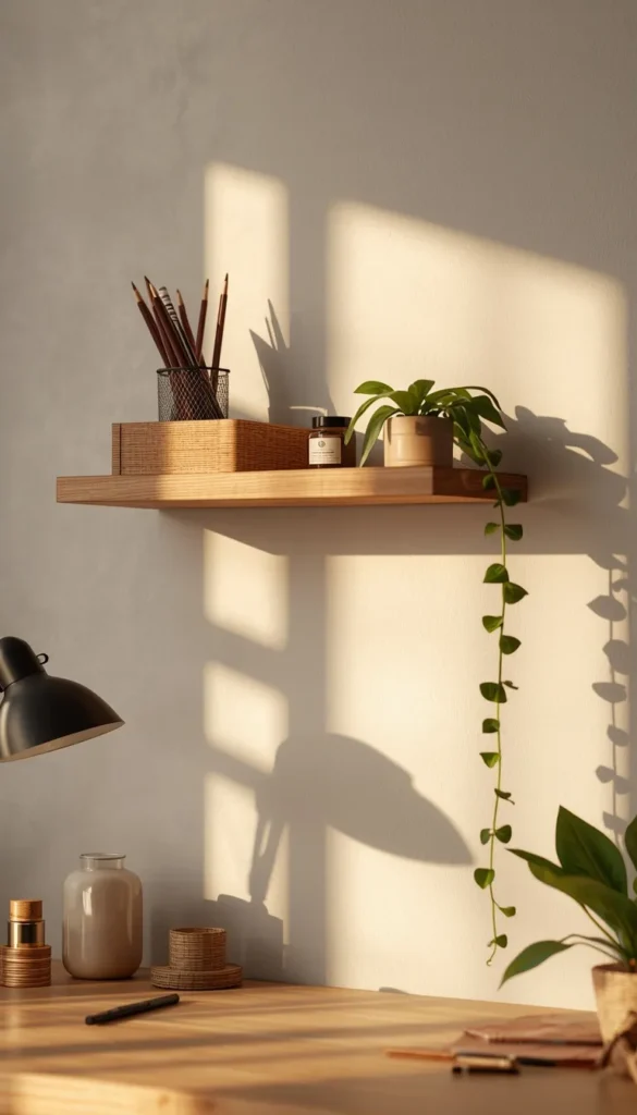 Use a Wall Mounted Shelf Above Your Desk for Daily Supplies