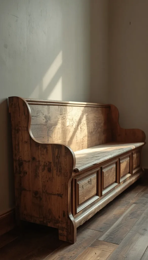 A Salvaged Church Pew for Extra Seating and Storage