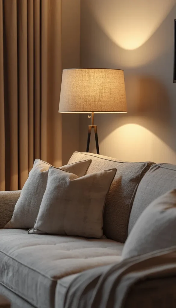 Lamp Placed Behind the Sofa for Subtle Glow