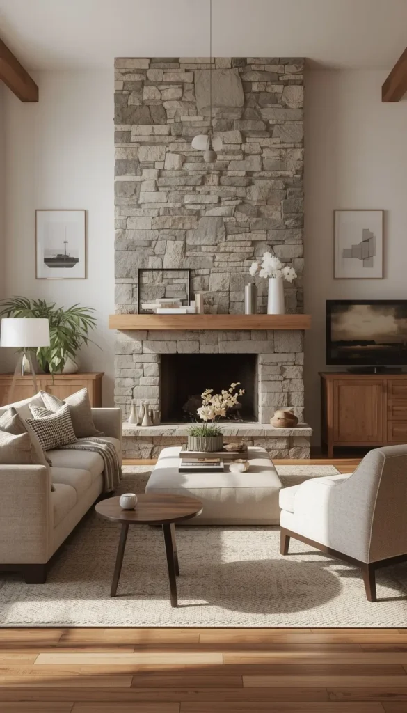 Asymmetrical Layout for an Off Center Fireplace