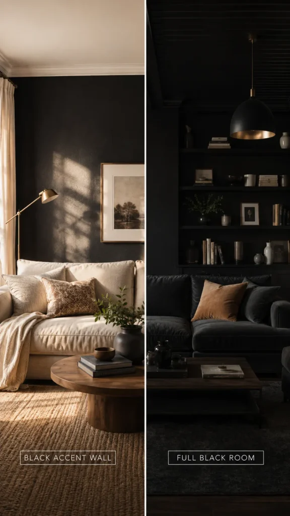 Black Accent Wall Versus a Full Black Room