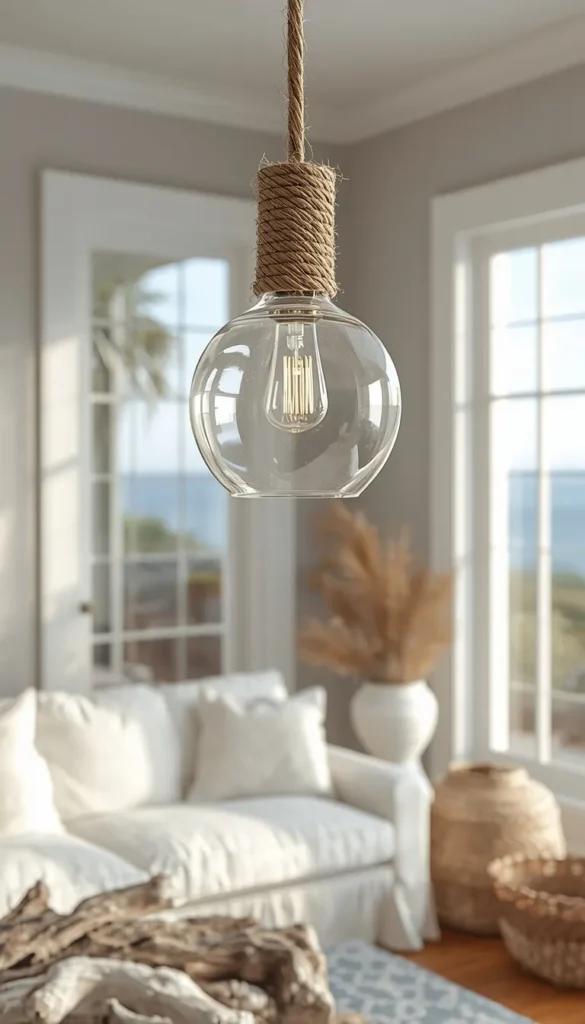 Coastal Glass and Rope Pendant