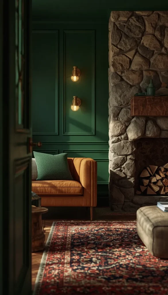 Dark and Forest Green Living Room