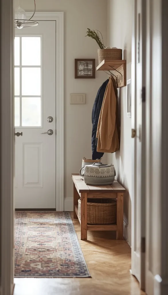 Fake an Entryway With a Bench and a Rug