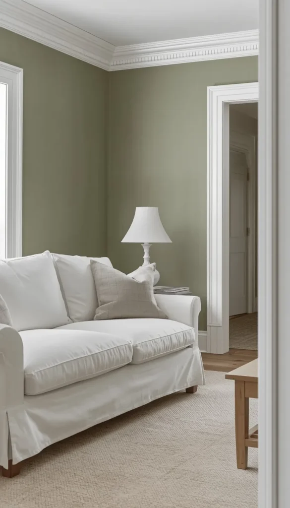 Green and White Living Rooms