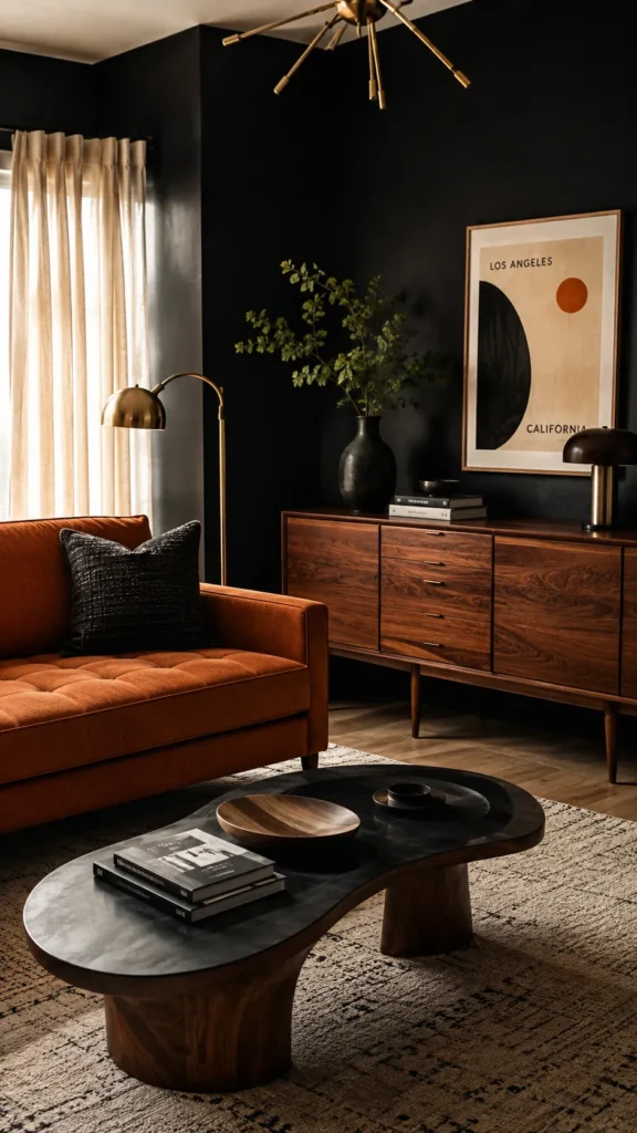 Mid Century Modern Black Living Room